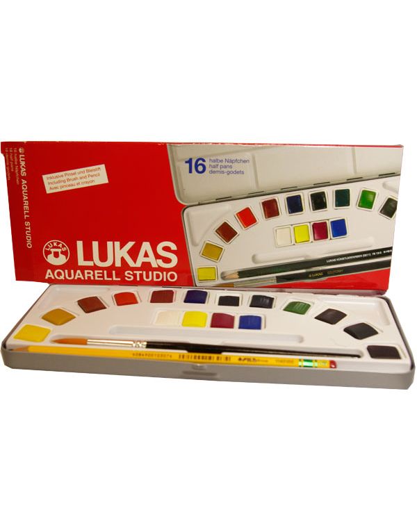 Lukas Studio Watercolour Set 1/2 pans 16 + brush and pen