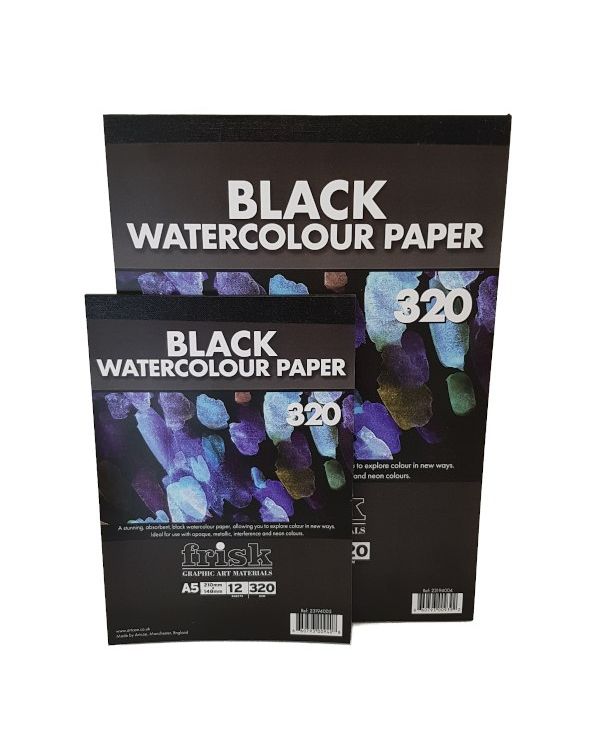 320gsm - Black Watercolour Paper Pad - 12 Sheets - Frisk