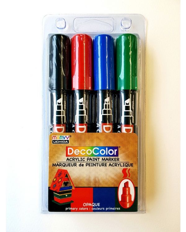 Marvy Uchida Decocolor acrylic paint marker set (4) Primary