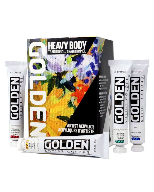 7 x 22ml Traditional Set with 59ml White and Glazing Liquid - Golden Heavy Body Acrylic Paint Set