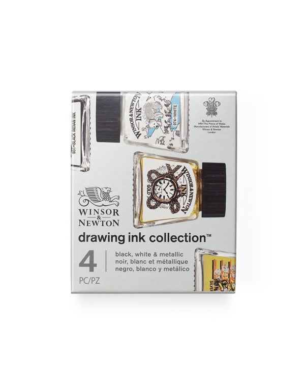 Winsor & Newton Drawing Ink Collection Black White & Metallic Tones Set