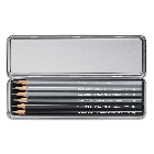 Graphite Line Metal Box Set with 9B,7B,5B,3B,HB & 2H Grafwood pencils